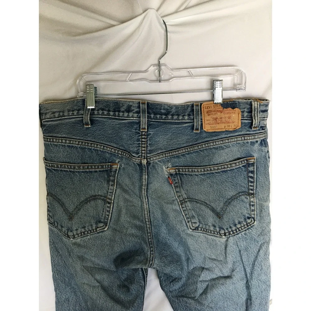 Levis 505 Regular Fit Jeans Mens Blue Distressed Straight Leg Denim Pants